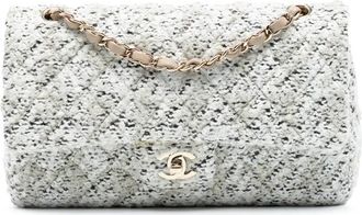 Chanel Borsa a spalla Double Flap media in tweed 2016-2017 - Bianco
