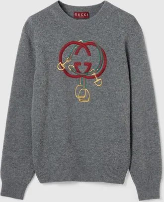 Gucci Knit Wool Sweater With Embroidery, Size XXXL, Black, Ready-to-wear