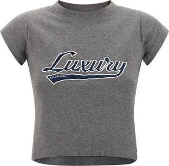 Balenciaga Shrunk Luxury Script T Shirt Grigio-Donna