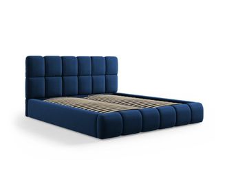 MICADONI Cama con cabecero y ba&uacute;l 160x200cm de terciopelo azul regio