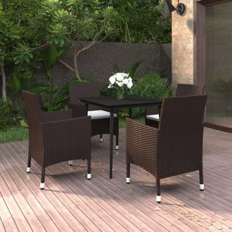 vidaXL Set Comedor De Jard&iacute;n 5 Pzas Y Cojines Rat&aacute;n Sint&eacute;tico Y Vidrio Vidaxl