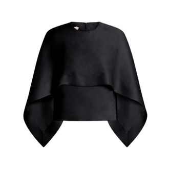 Alberta Ferretti Silk organza cape top - female - Alberta Ferretti - Ponchos - Black - S - Jackets