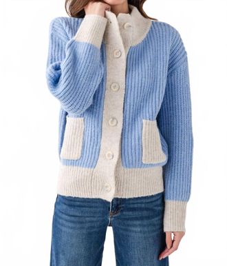 FRNCH Cecelia Chenile Pocket Cardigan In Light Blue