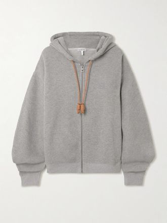 Loewe Felpa In Jersey Di Misto Cotone Con Finiture In Pelle E Cappuccio Flamenco - Grigio