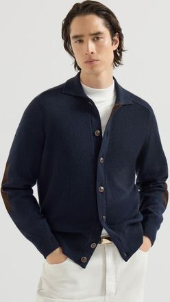 Brunello Cucinelli Cashmere cardigan with shirt-style collar and buttons in Navy Blue at Nordstrom, Size 50
