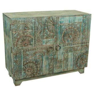 Wanderlust Deco Consola de madera tallada acabado artesanal