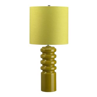 Loops Table Lamp Lime Green Glaze & Green Linen Shade Lime LED E27 60W Bulb