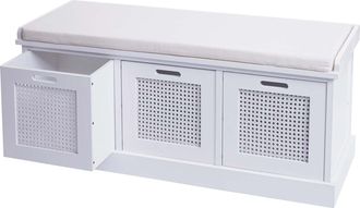 Hhg Hhg - Nunca Usado] Banco 904, Banco Tapizado Banco Armario, Cojines Cajas De Almacenaje Compartimento De Almacenaje 47x110x40cm, Blanco, Tapizado Crem