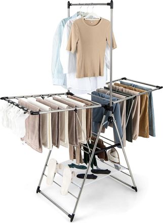 Costway Costway - Tendedero Plegable De Aluminio De 6 Niveles, Tendedero De Estilo Ala De Gaviota Con Altura Ajustable, Clips Laterales, Para Ropa, Toallas, Z