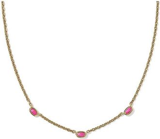 Kendra Scott Mini Elisa Three Stone Strand Womens Necklace Womens Necklace Vintage Gold Dark Fuchsia Variegated, Brass