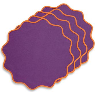 Solino Home Linen Round Placemats - Giselle Scallop Edge, 16 Round in Persimmon Orange And Purple at Nordstrom, Size Medium