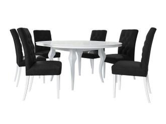 Mirjan24 Conjunto De Mesas Y Sillas Para Comedor Racine 129, Blanco Brillante + Magic Velvet 2219, 76x0x0cm, Di&aacute;metro: 100, N&uacute;mero De Asientos: 6, Estilo: Cont