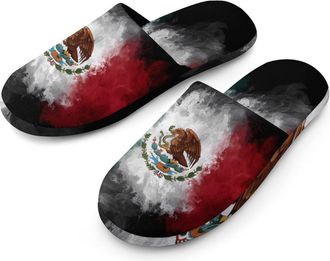 Generic Mexican Mexico Flag Mens Slippers Warm Non-Slip Houes Shose Spa Slipper for Home Bedroom