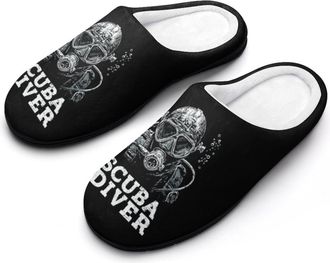 Generic Scuba Diver Funny Mens Cotton Slippers Soft Non-Slip Rubber Sole House Slipper Indoor Outdoor