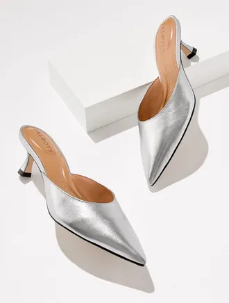 Talbots Ember Metallic Nappa Mules - Silver - 10 1/2 M Talbots