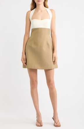Odd Muse Pinstripe Halter Minidress in Camel at Nordstrom, Size Xx-Large