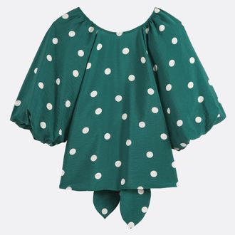 La Redoute Collections Blouse met ronde hals, stippenpatroon en pofmouwen