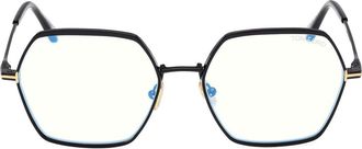 Tom Ford 56mm Geometric Blue Light Blocking Optical Glasses in Shiny Black/Blue Block Lenses at Nordstrom