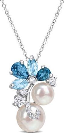 Delmar Blue Topaz, Lab-Grown White Sapphire & Cultured Pearl Pendant Necklace at Nordstrom Rack