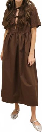 Olivaceous Stella Bow Front Relaxed Fit Midi Dress In Chocolate Brown