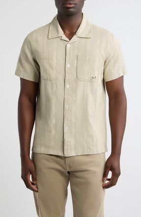 Dark Seas Breezy Patterned Cotton Camp Shirt in Moss at Nordstrom, Size Xx-Large
