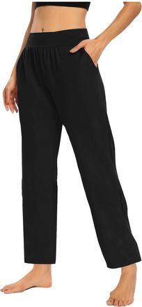 Generic Womens Workout Yoga Pants High Waist Gym Joggers Womens Yoga Pants Lightweight Comfort Solid Color Soft Casual Pajamas Leggings Pocket Work Pants (Bla