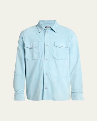 Kiton Mens Suede Snap-Front Shirt