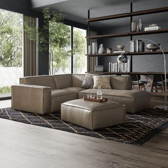 Castlery Dark Brown Top Grain Leather Right Side Chaise Sectional with Ottoman | Jonathan by Castlery