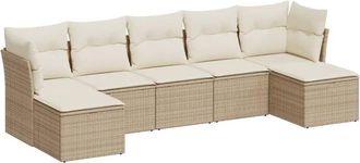 vidaXL Vidaxl - Set Sof&aacute;s De Jard&iacute;n 7 Piezas Y Cojines Rat&aacute;n Sint&eacute;tico Beige
