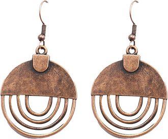 Generic Boho Earrings Handmade Antique Ethnic Jewelry Geometric Cutout Oval Alloy Dangle Hoop For Women Girls Leather (Bronze, One Size)