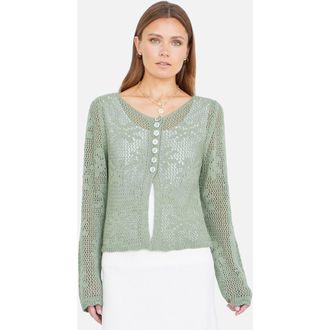 Yumi Flower Crochet Button Up Cardigan in Sage Green at Nordstrom, Size Medium