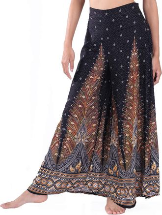 Lofbaz Womens Wide Leg Palazzo Pants Yoga Lounge Hippie Harem Flowy Trousers Juniors Girls Printed Spring Travel Swimsuit Cover Up Beachwear Slacks - Peacock