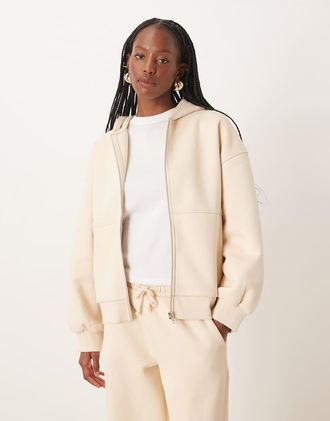 Asos Felpa premium pesante color crema da 500 gsm con cappuccio e chiusura con zip-Nessun colore