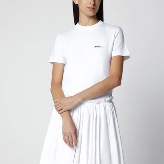 Jacquemus T-shirt bianca con logo in Gros Grain aderente