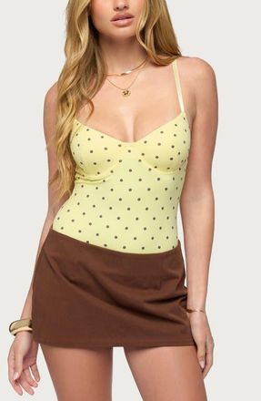 Edikted Gabriana Polka Dot Underwire Bodysuit in Yellow at Nordstrom, Size X-Small