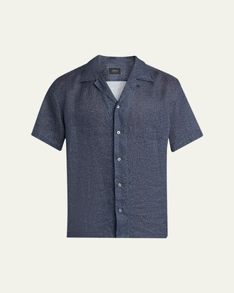 Brioni Mens Linen Pines-Print Camp Shirt