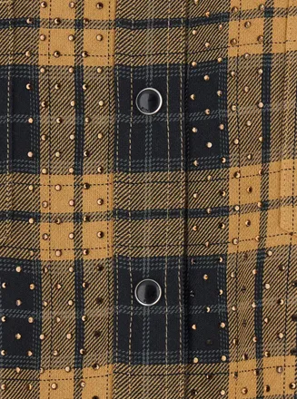 Pinko Check Pattern with Hotfix Embellishments Shirt - Yellow