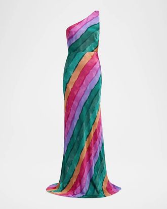 Saloni Justine Floral Silk One-Shoulder Maxi Dress