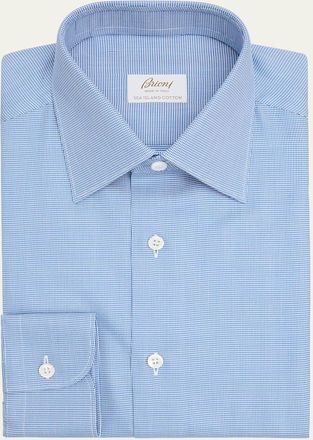 Brioni Mens Sea Island Cotton Micro-Houndstooth Dress Shirt