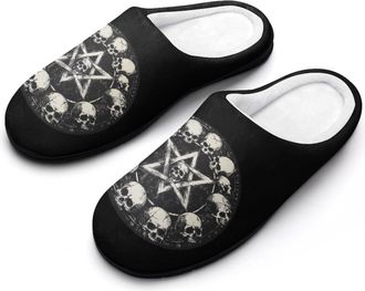 Generic Skull Pentagram Womens Cotton Slipper Comfortable Cozy Plush Slippers Anti-Skid Indoor House Closed Toe Shoes