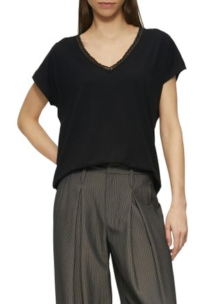 QS by s.Oliver T-Shirt QS, Damen, Gr. XXL (44), schwarz, Obermaterial: 48% Baumwolle, 48% Modal, 4% Elasthan, unifarben, regular fit taillenbedeckt, V-Ausschnitt, Sh