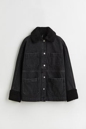 H&M Jeansjacke mit Borg-Kragen - Schwarz