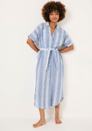 Fat Face FatFace Blue Beachwear 100% Cotton Stripe Maxi Shirt Dress