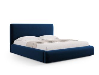 Cosmopolitan Design Cama con cabecero y ba&uacute;l 200x200cm de terciopelo azul regio
