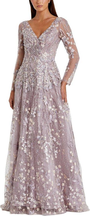 Embroidered Lace Wrap Over Illusion Gown