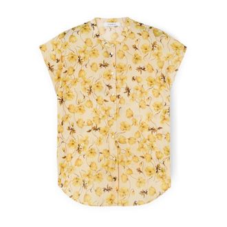 Motivi Overhemden, Dames, Geel, S, Katoen, Koreaanse stijl shirt met bloemenprint