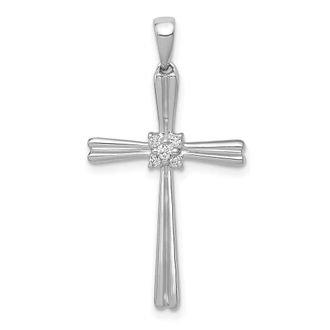 Diamond2Deal 14k White Gold 1/20 carat Diamond Cross Pendant