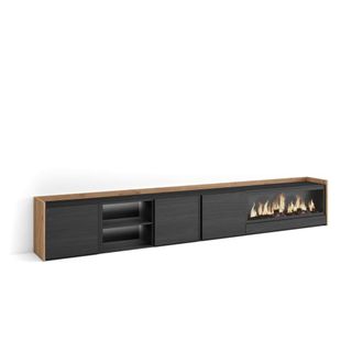 Skraut Home Mueble tv efecto madera negro roble 315x35x50cm chimenea efecto fuego