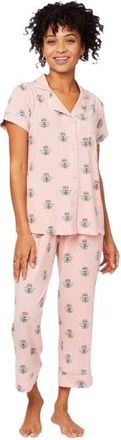 The Cats Pajamas Pima Knit Holiday Capri Set in Queen Bee Pink at Nordstrom, Size X-Small