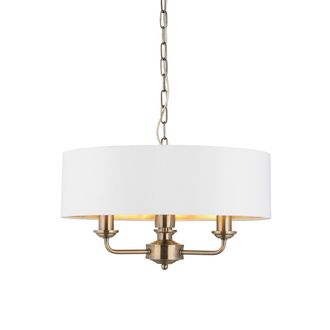 Endon Lighting Highclere Lampada Da Soffitto A Sospensione Con Paralume Singolo, Piastra In Ottone Anticato, Tessuto Bianco Vintage
